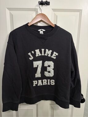 Great condition size L navy blue 'J'AIME 73 PARIS' Graphic Sweatshirt by H&M
